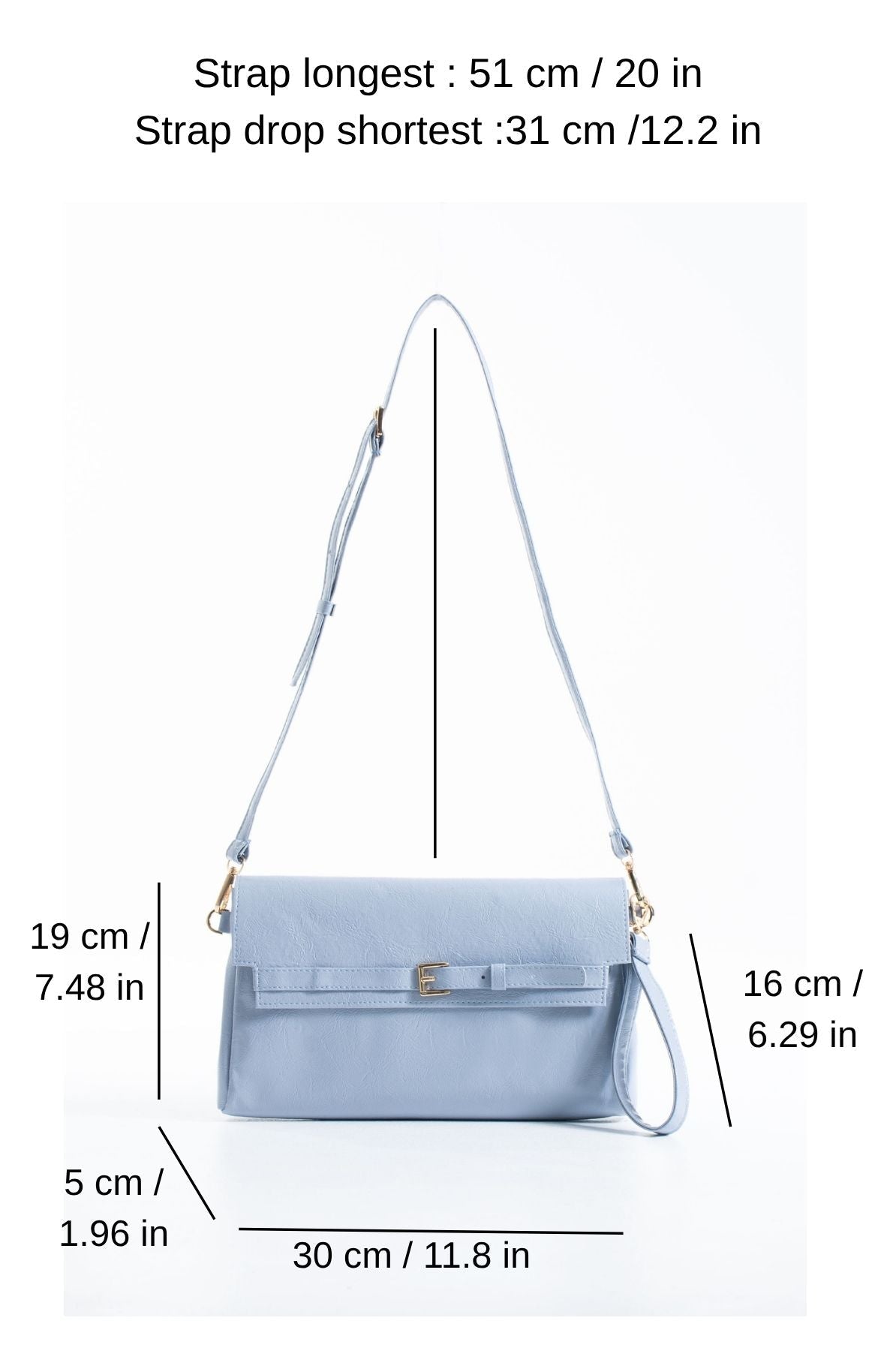 Crinkle Patent Flap Closure Wristlet & Clutc&Crossbody  3-in-1 Handbag - Blue
