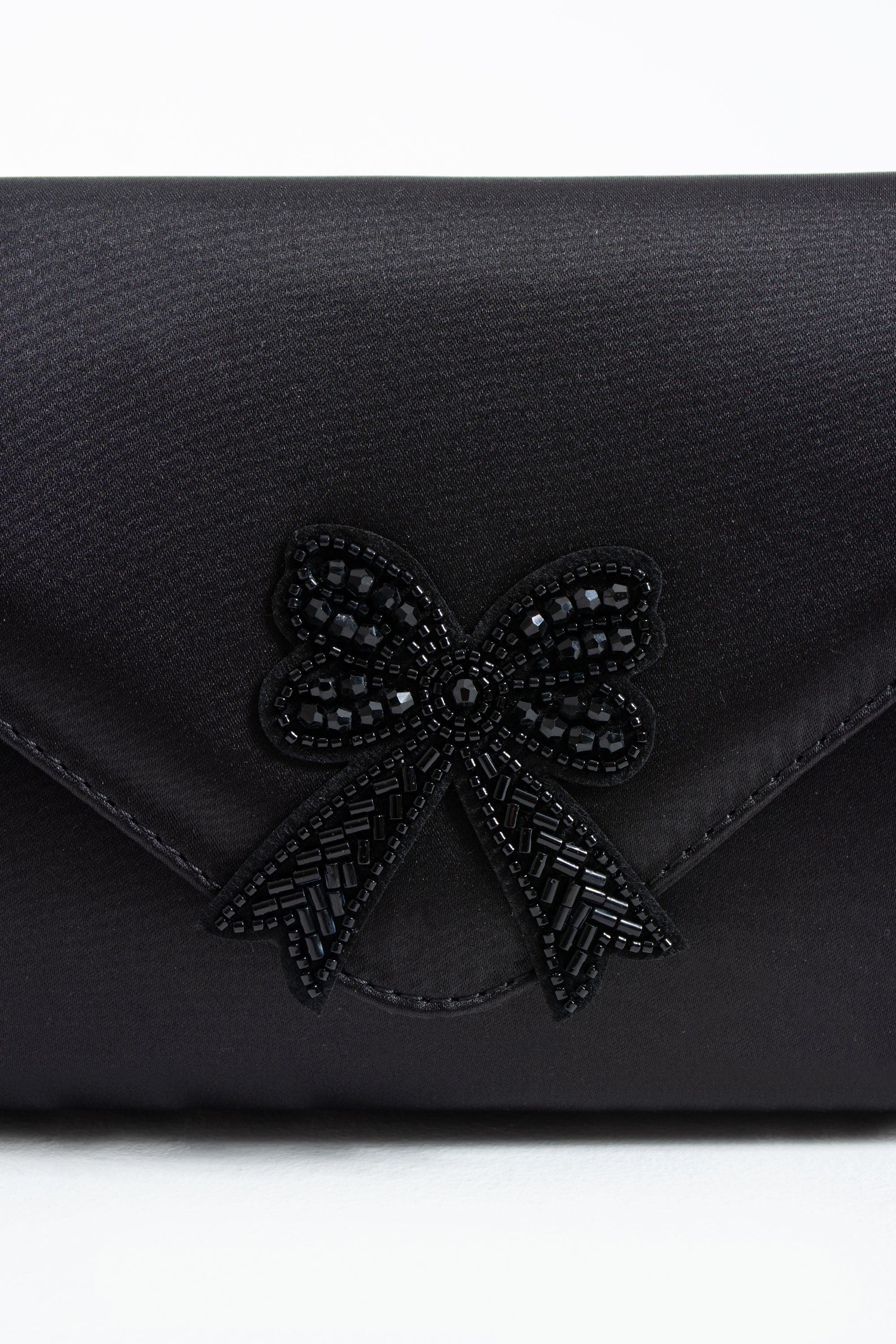 Satin Evening Clutch Bag with Embellishment - Black