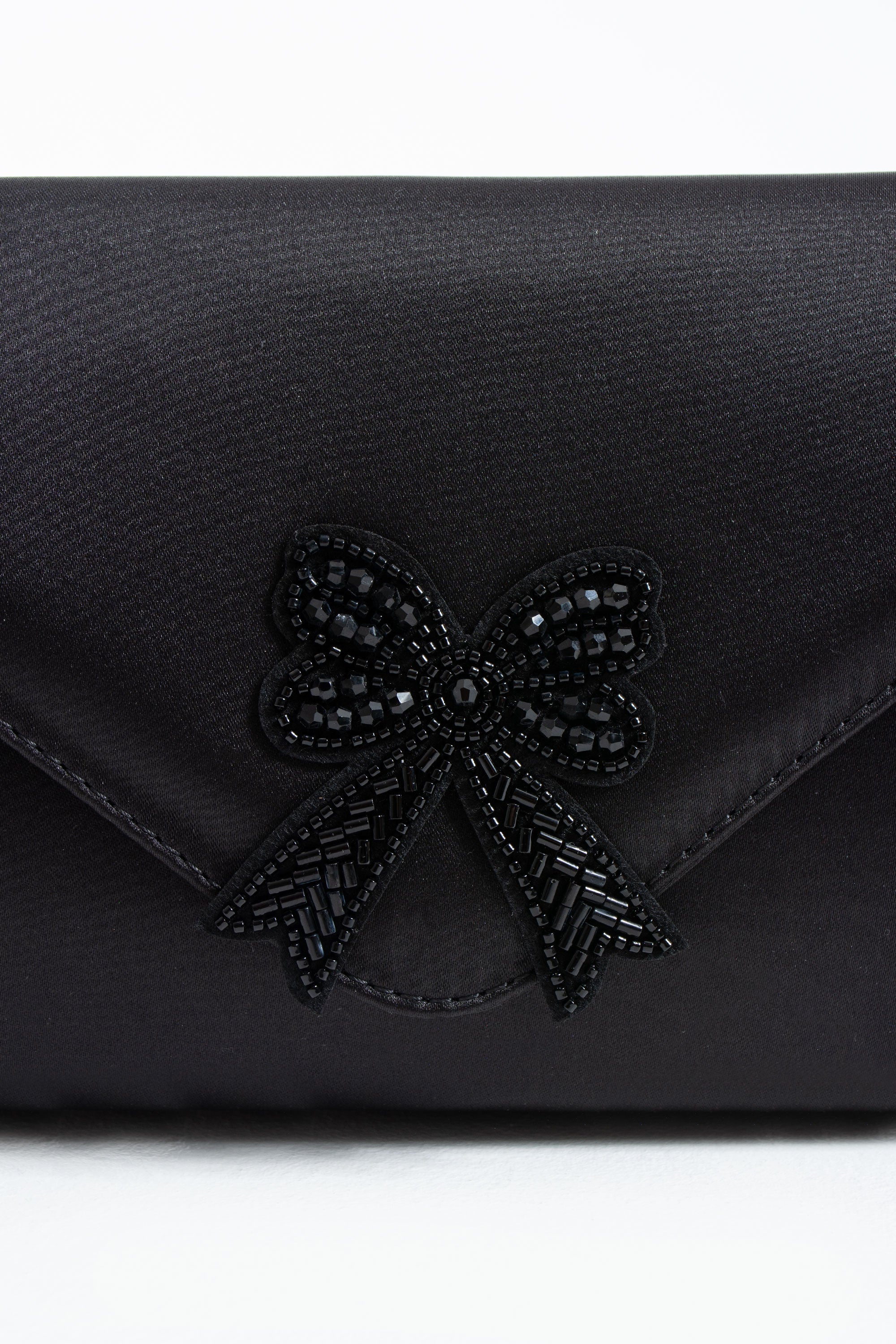 Satin Evening Clutch Bag with Embellishment - Black