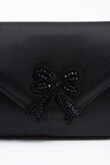 Satin Evening Clutch Bag with Embellishment - Black