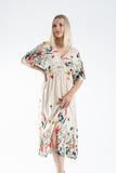Womens Viscose Floral Print V Neck Short Sleeve Midi Dress