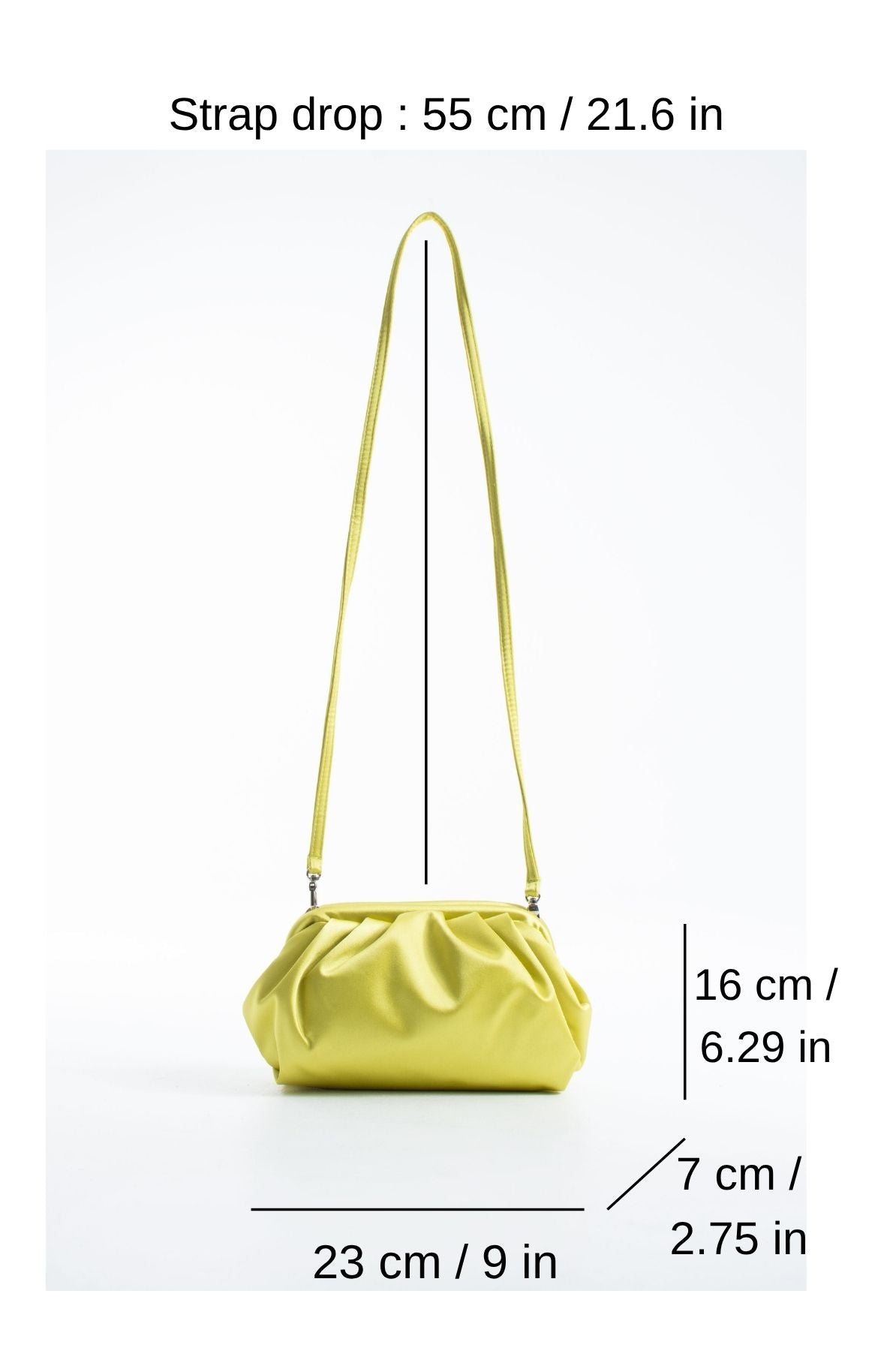 Satin Pouch Bag With Detachable Crossbody Strap - Lime