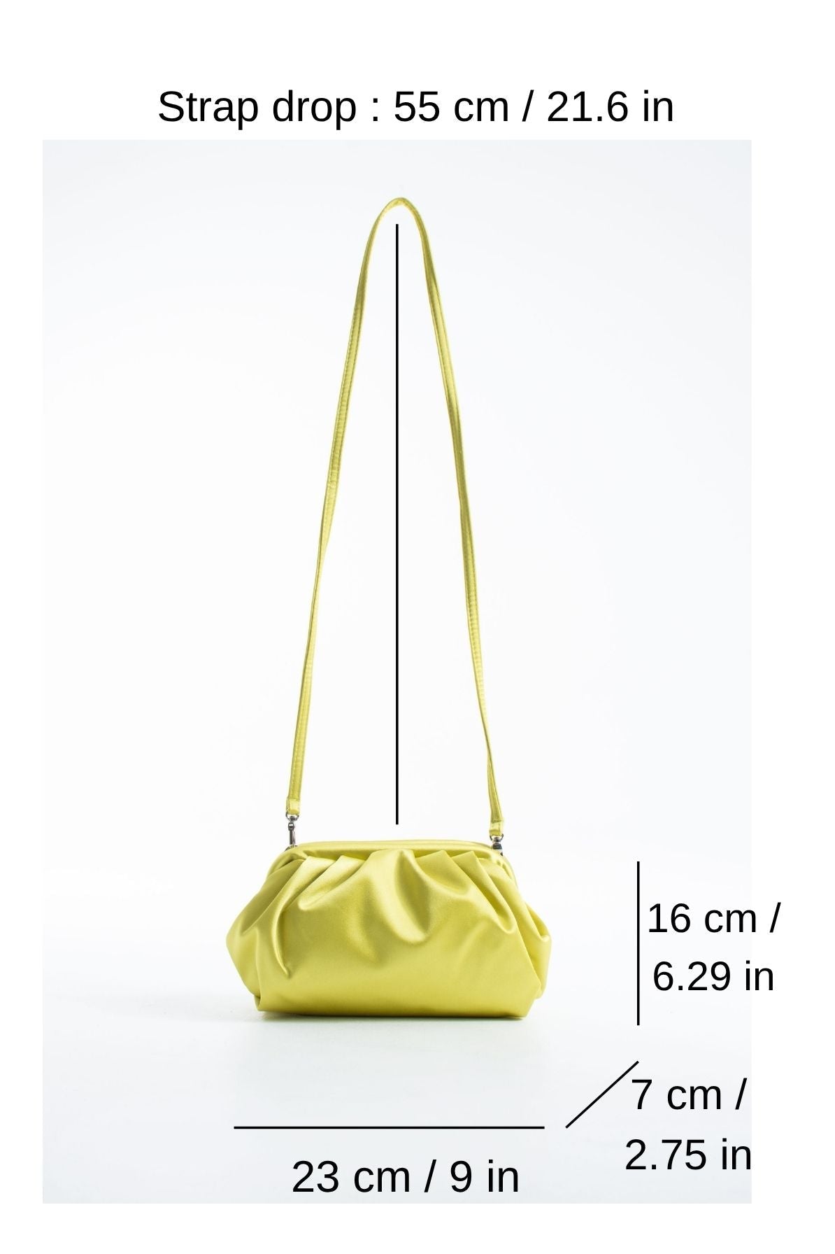 Satin Pouch Bag With Detachable Crossbody Strap - Lime