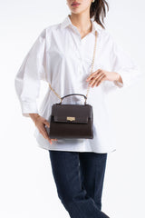 Pu Leather Top Handle Satchel Crossbody Bag - Brown