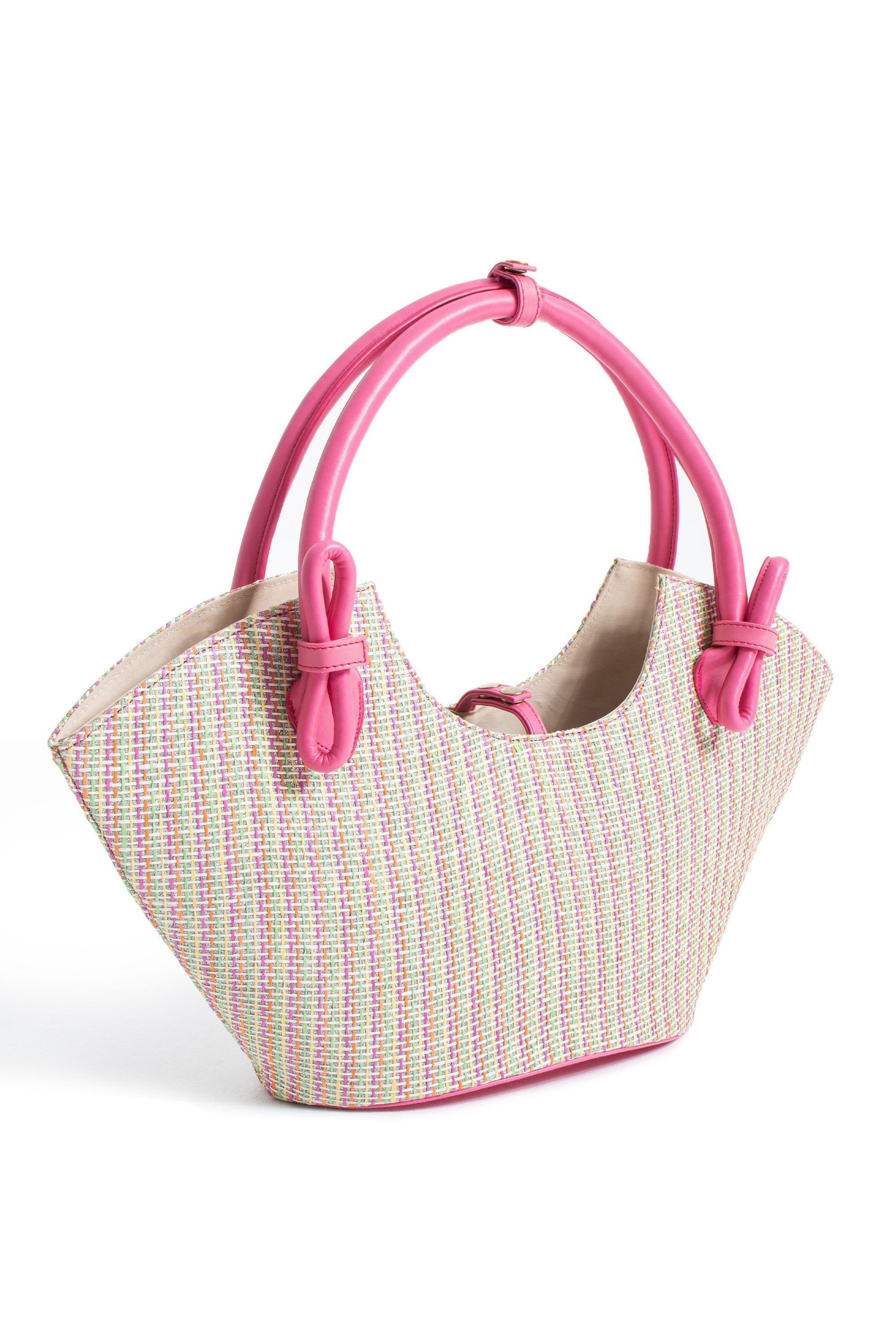 Woven Straw Tote Bag - Pink