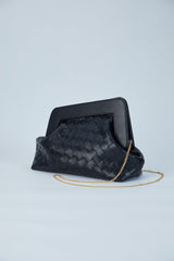 Asymmetrical  Braided Pu Leather  Clutch Bag With Detachable Strap - Black