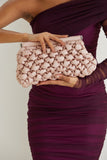Puffy Quilted Satin Clucth Bag with Detachable Crossbody Strap - Beige