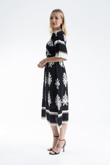 Womens Viscose  Printed Ornamental Floral Midi Dress