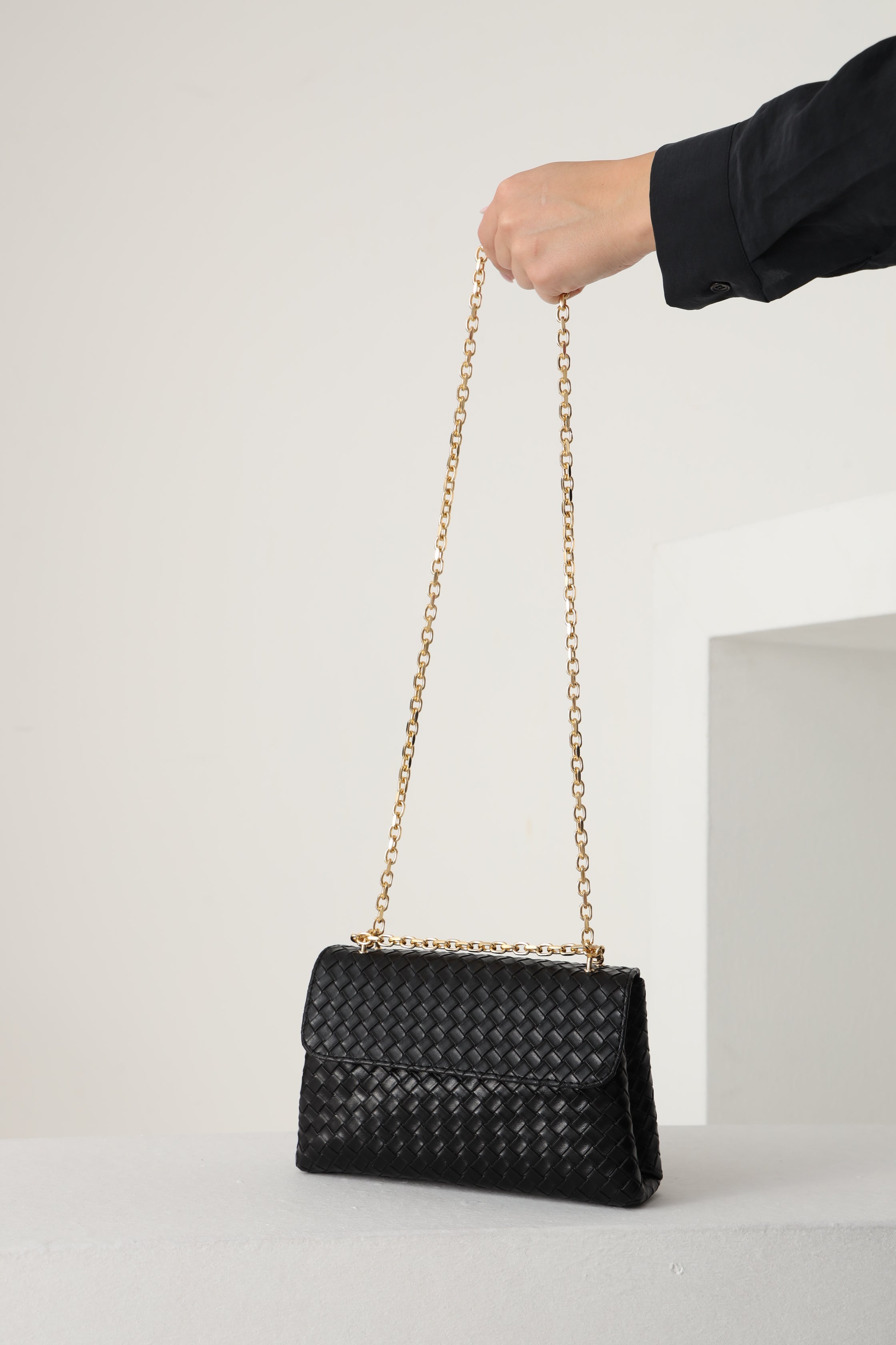 Braided Pu  Leather  Shoulder Bag and Crossbody Bag - Black