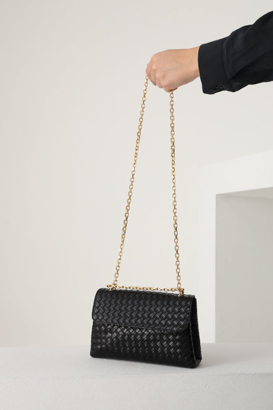 Braided Pu  Leather  Shoulder Bag and Crossbody Bag - Black