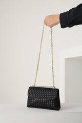 Braided Pu  Leather  Shoulder Bag and Crossbody Bag - Black
