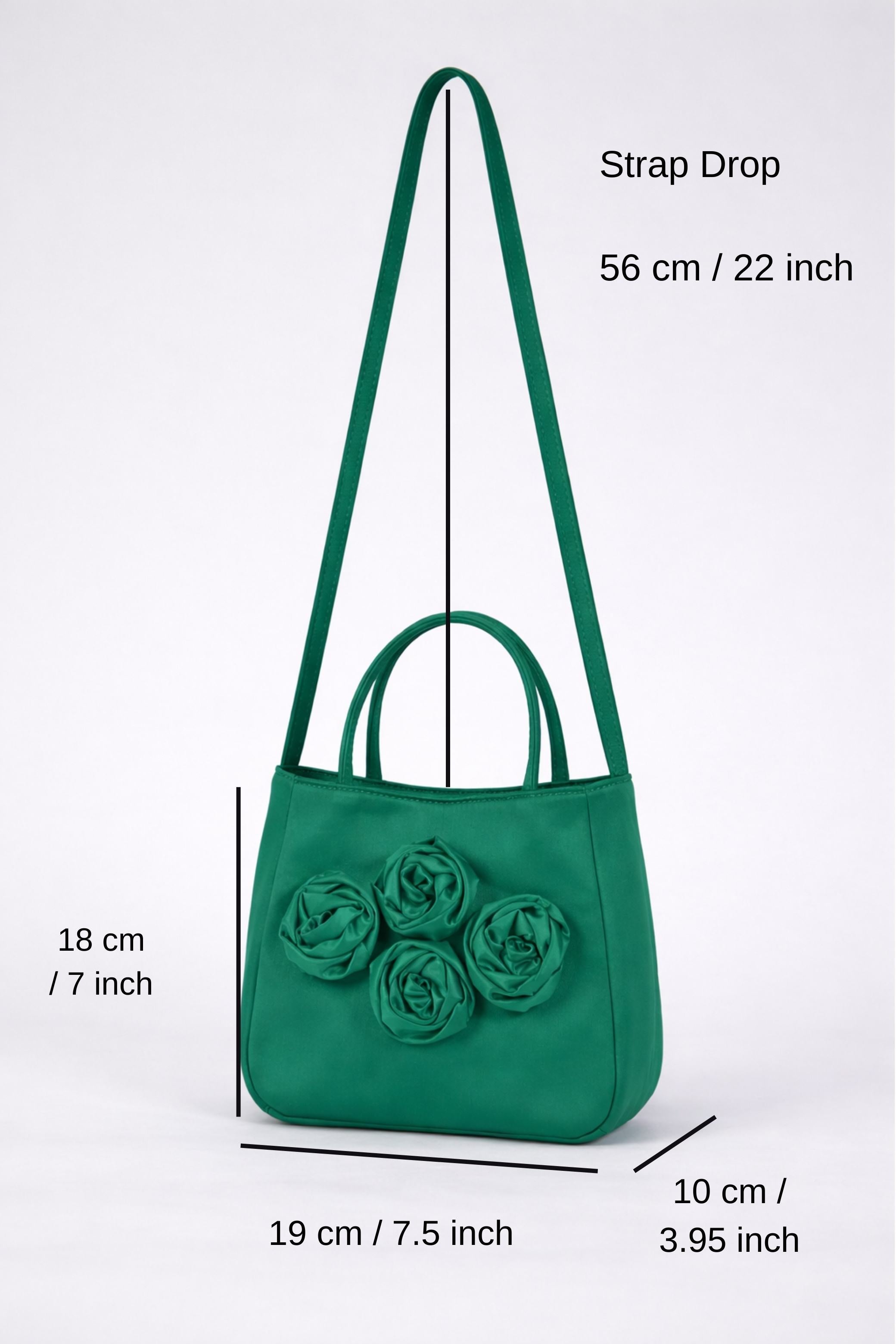 Floral Satin Handbag with Detachable Crossbody Strap - Green