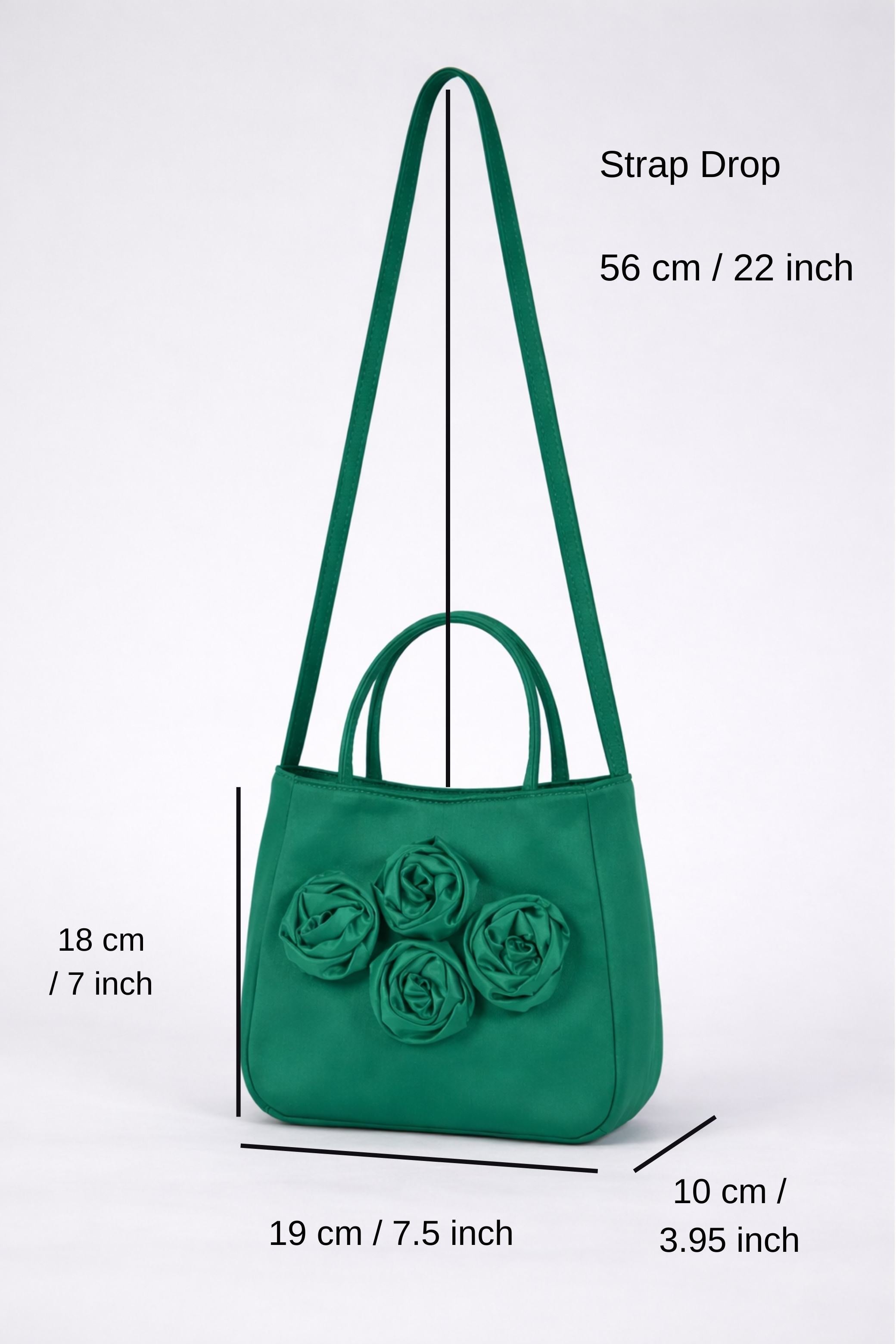 Floral Satin Handbag with Detachable Crossbody Strap - Green