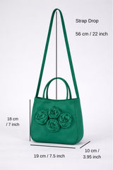 Floral Satin Handbag with Detachable Crossbody Strap - Green