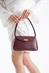 Pu Leather Flap Shoulder Bag - Burgundy