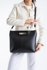 Handle Detail Pu Leather Large Handbag with Detachable Strap - Black