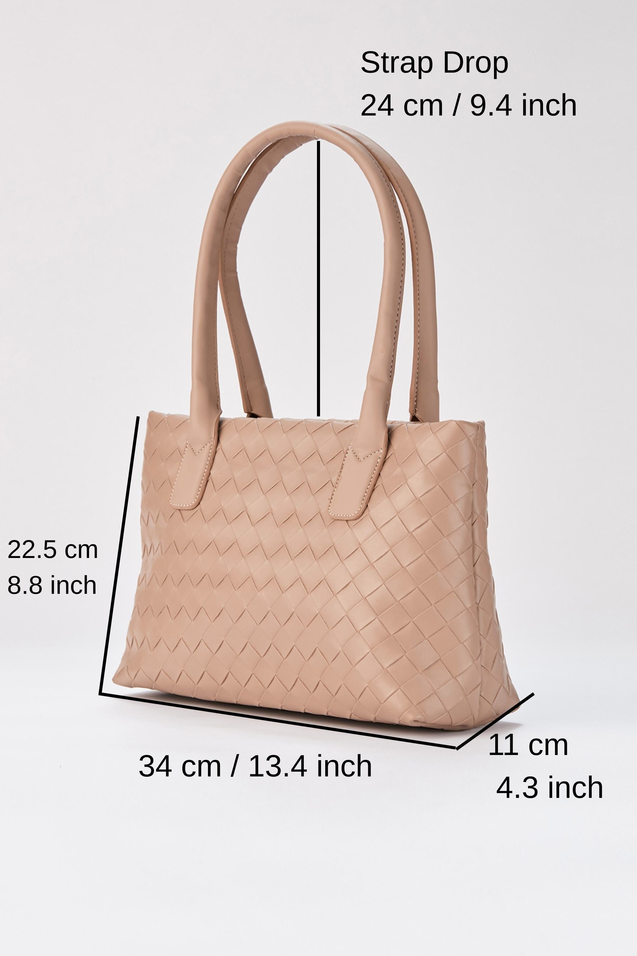 Braided Pu Leather Shoulder Bag - Beige