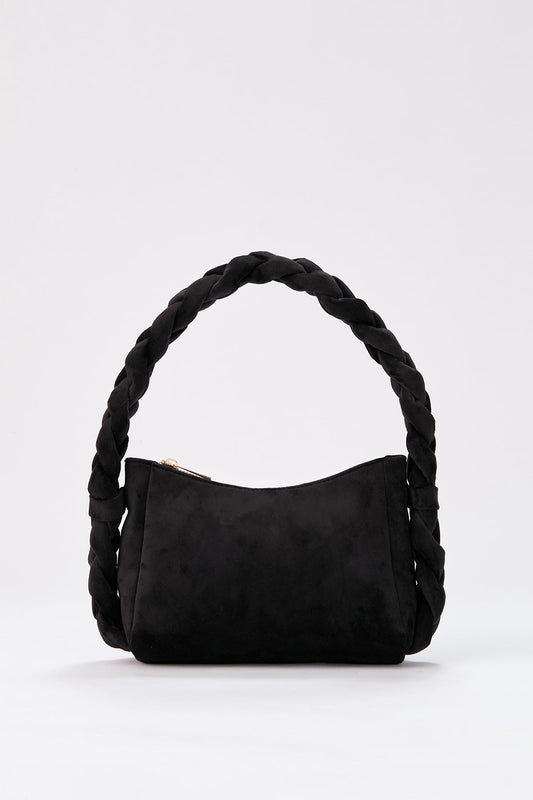 Braided Handle Shoulder Bag - Black
