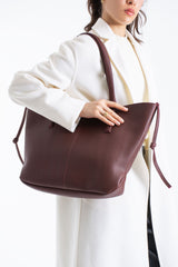 Grain Pu Leather Large Tote Bag with Matching Zipper Pouch  2PCS Set - Burgundy