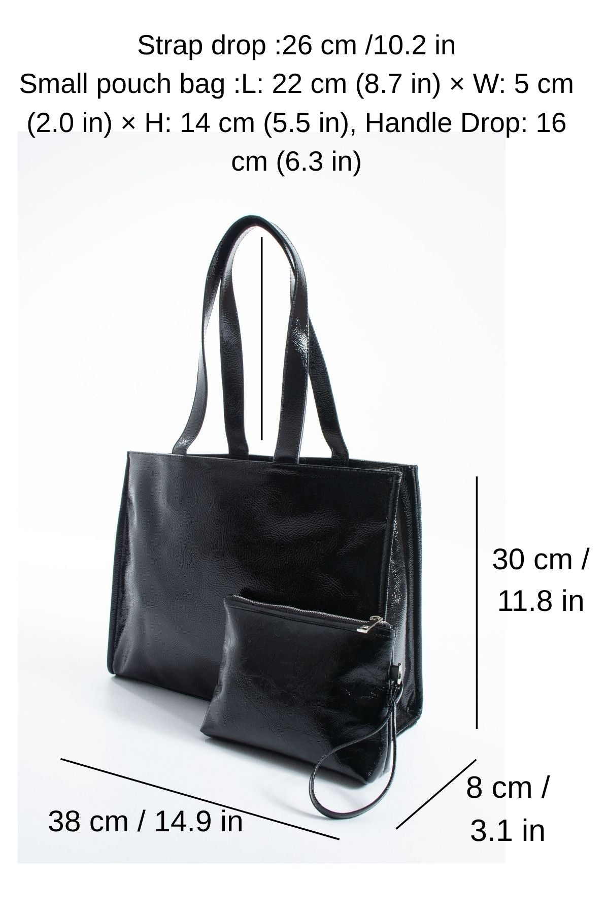 Crinkle Patent Tote Shoulder Bag - Black