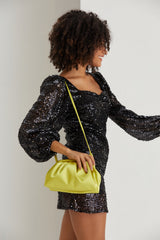 Satin Pouch Bag With Detachable Crossbody Strap - Lime