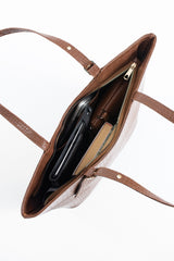 Textured  Pu Leather Tote Bag with Matching Zipper Pouch 2PCS Set - Brown