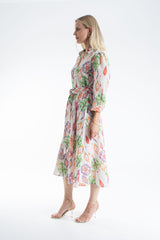 Women’s Linen Blend Ornamental Print Midi Shirt Dress - Cream