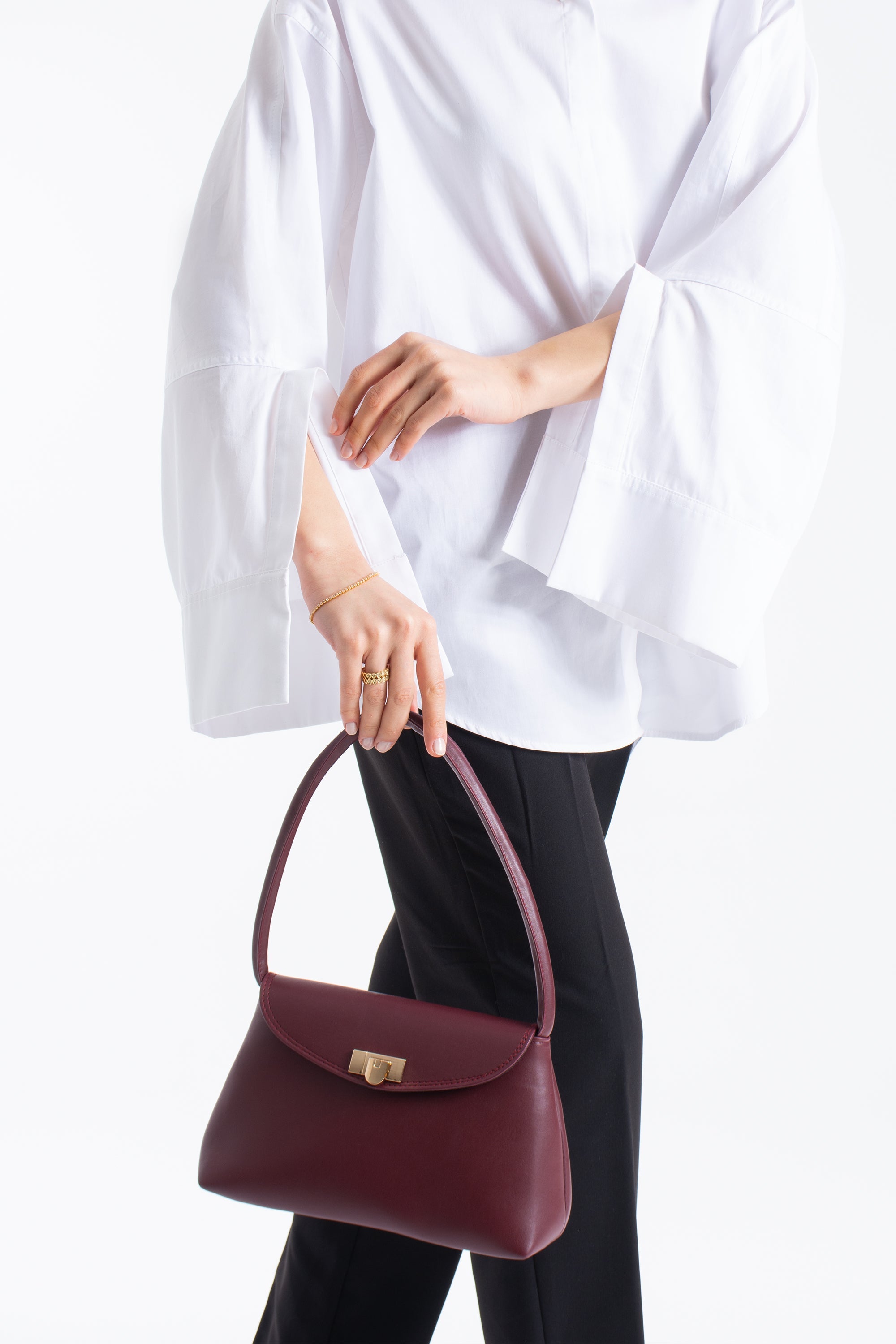 Pu Leather Flap Shoulder Bag - Burgundy