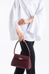 Pu Leather Flap Shoulder Bag - Burgundy