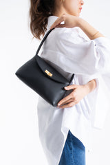 Pu Leather Flap Shoulder Bag - Black