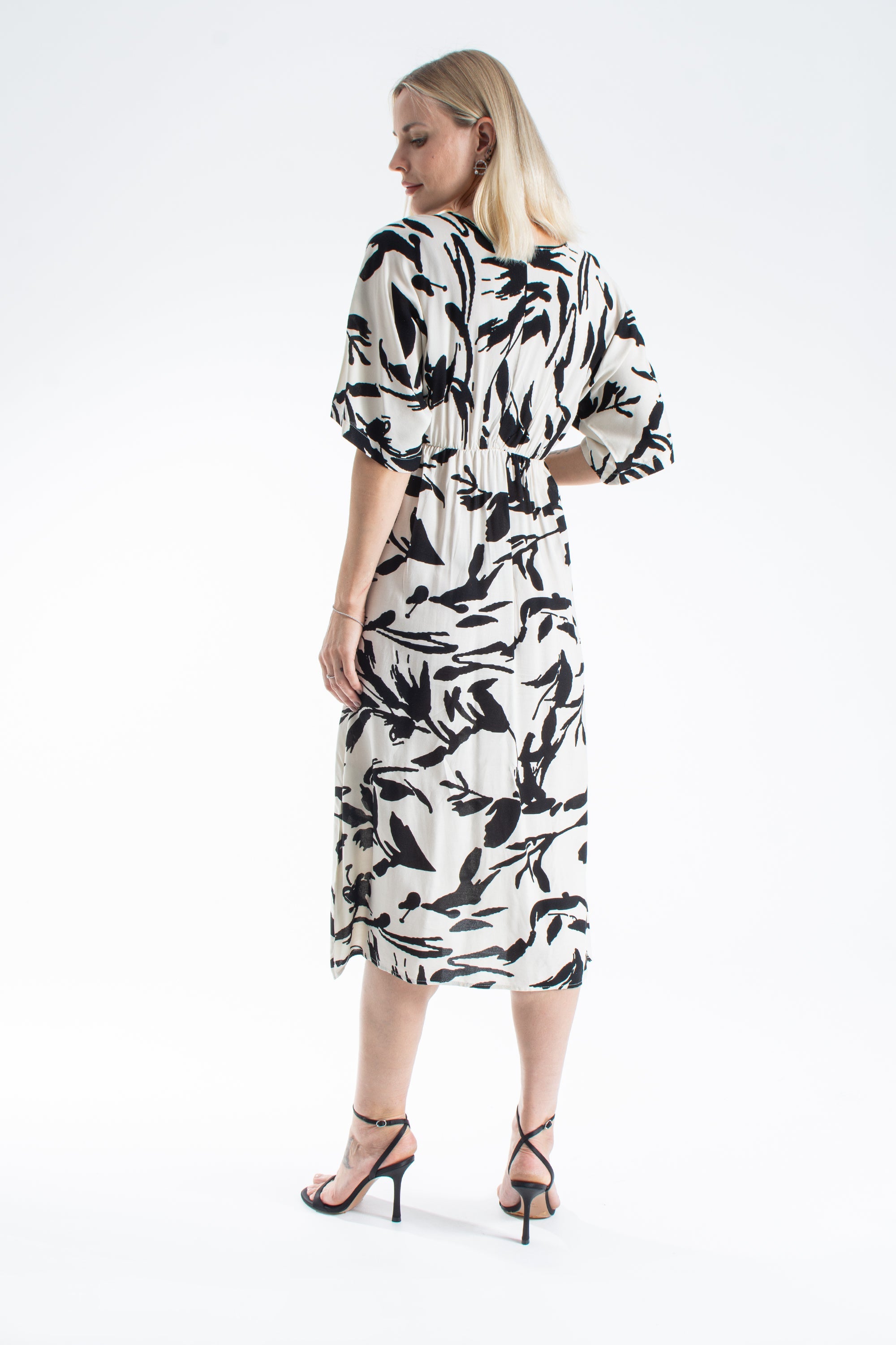 Womens Printed Ornamental Floral Midi Dress