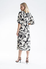 Womens Printed Ornamental Floral Midi Dress