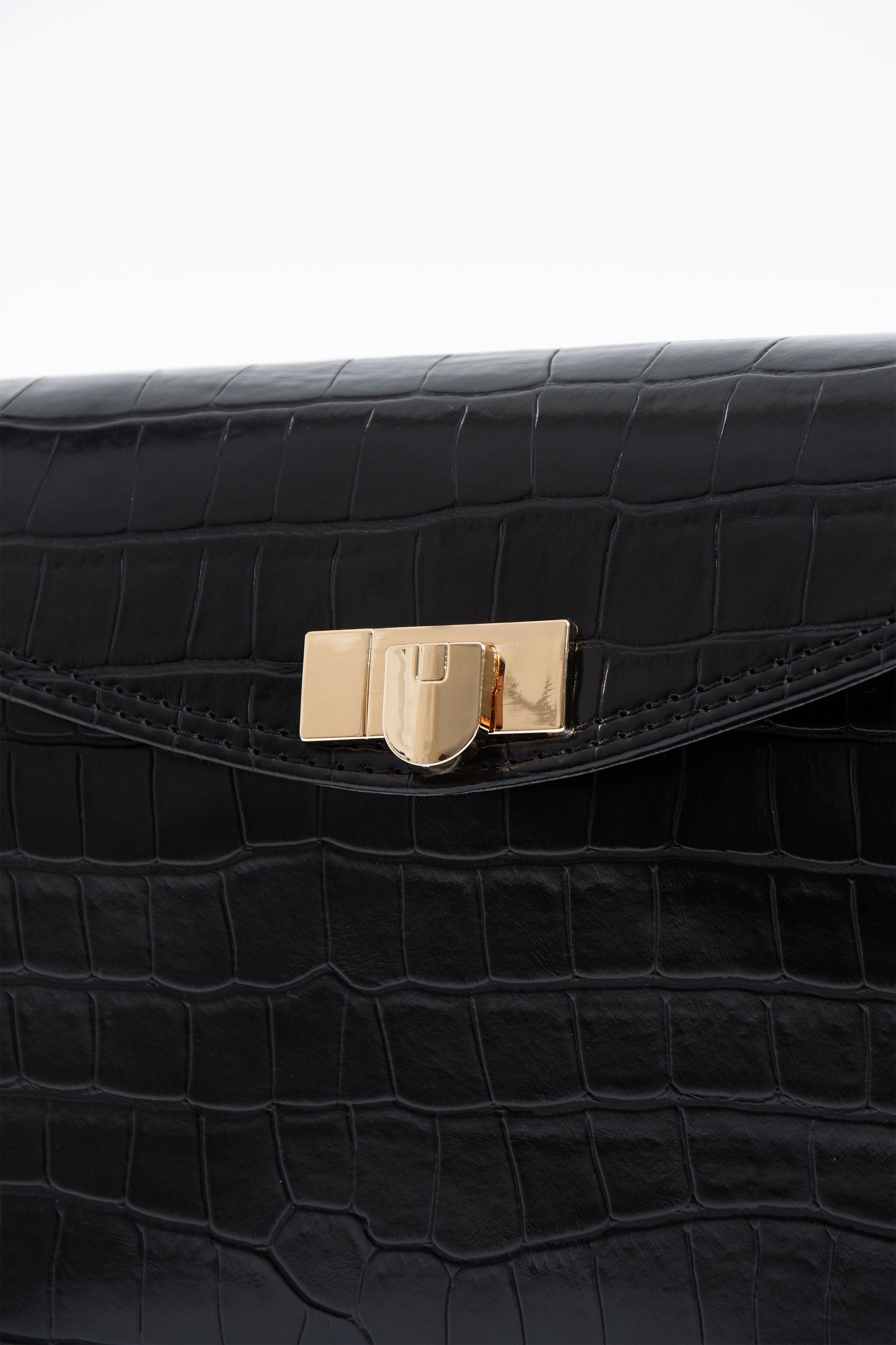 Croc Pu Flap Shoulder Bag - Black