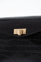Croc Pu Flap Shoulder Bag - Black