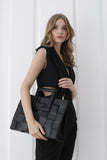 Braided Convertible Tote Bag with Detachable Crossbody Strap - Black