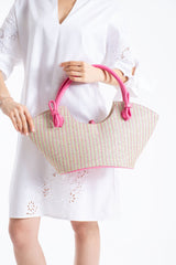Woven Straw Tote Bag - Pink
