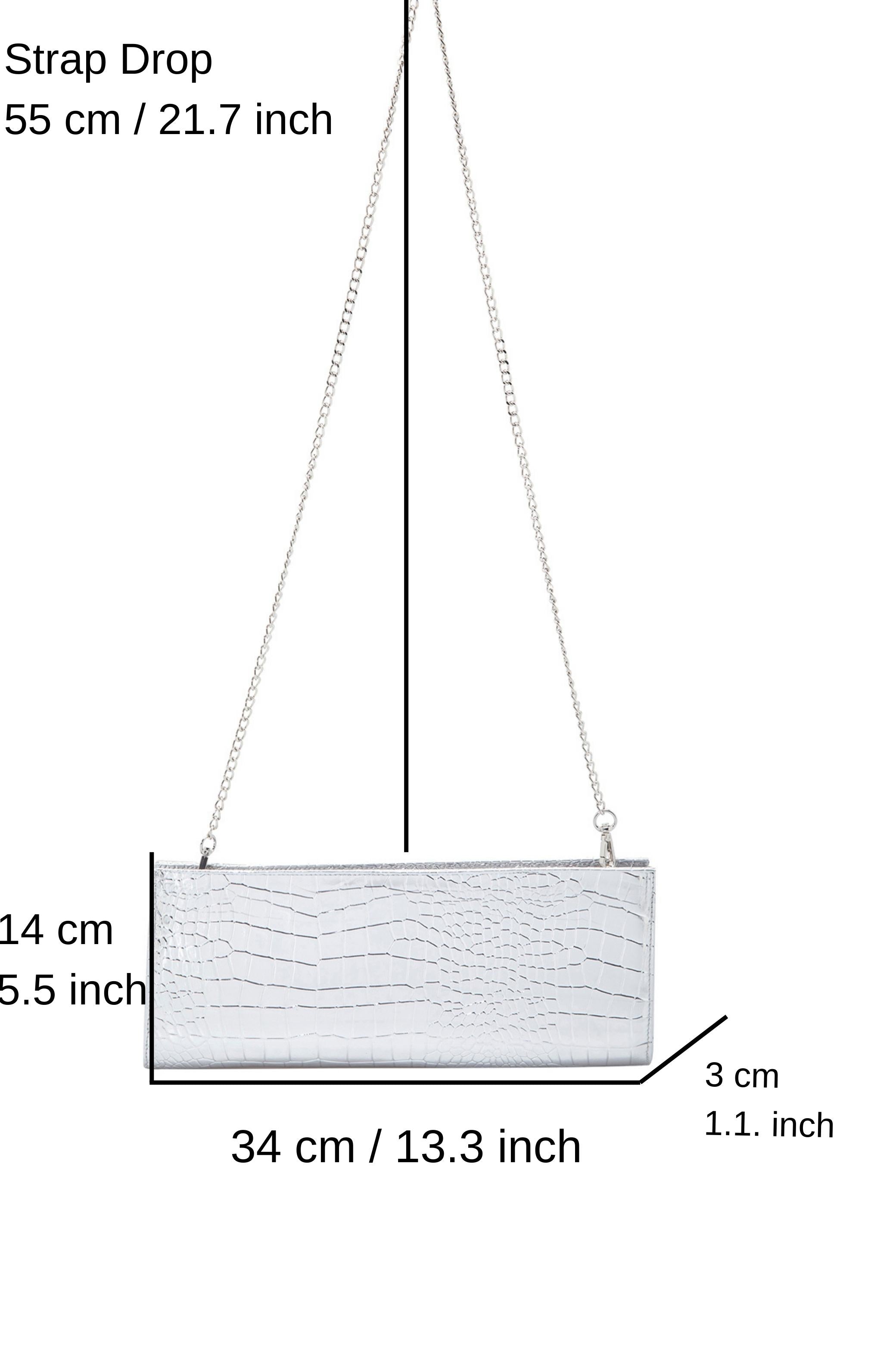 Croc Pu Leather Clutch Bag with Detachable Chain Strap - Silver