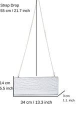 Croc Pu Leather Clutch Bag with Detachable Chain Strap - Silver
