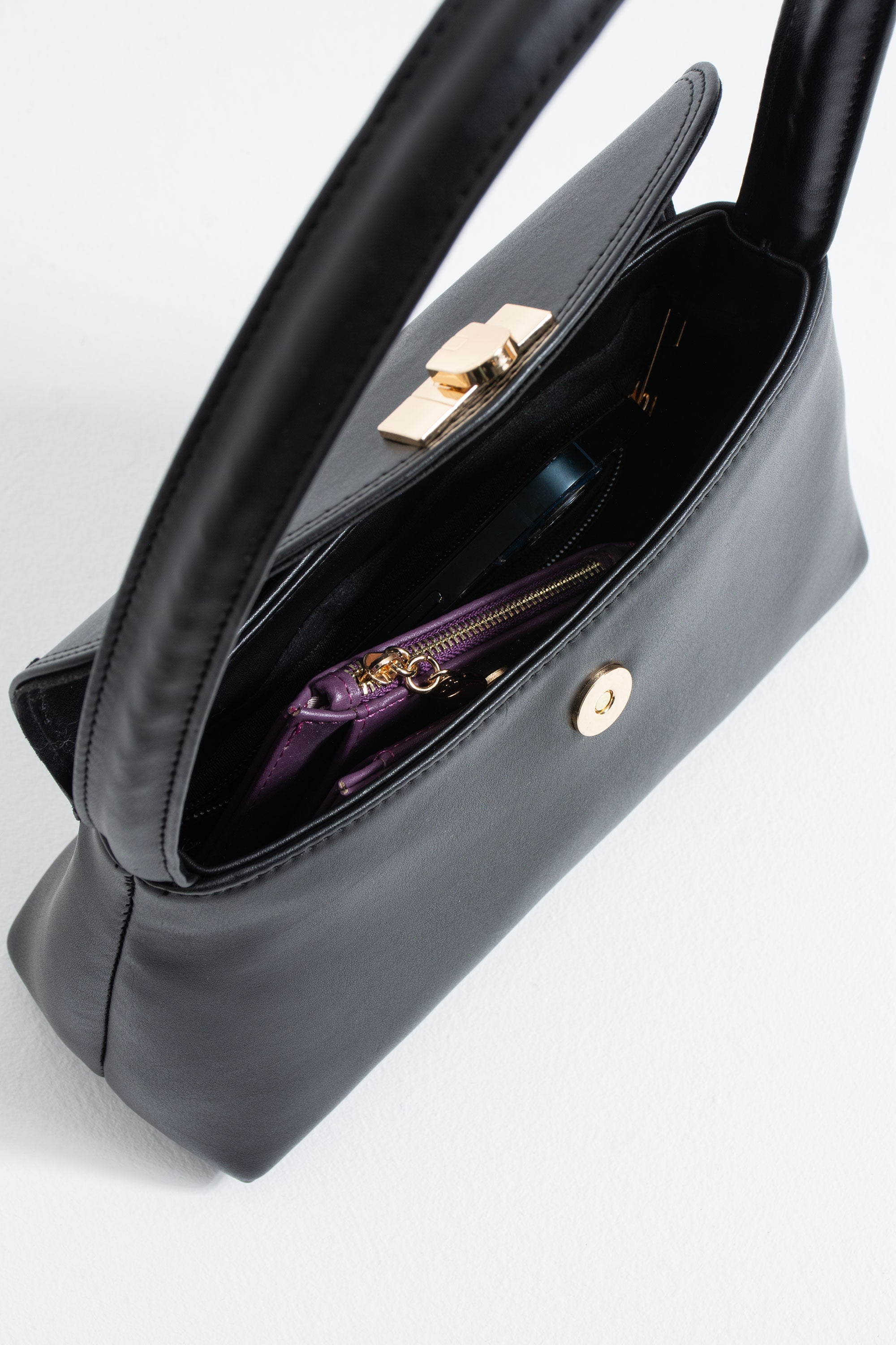 Pu Leather Flap Shoulder Bag - Black