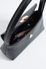 Pu Leather Flap Shoulder Bag - Black