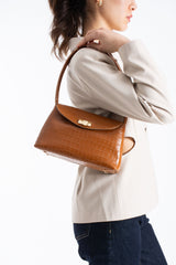 Croc Pu Flap Shoulder Bag - Tan