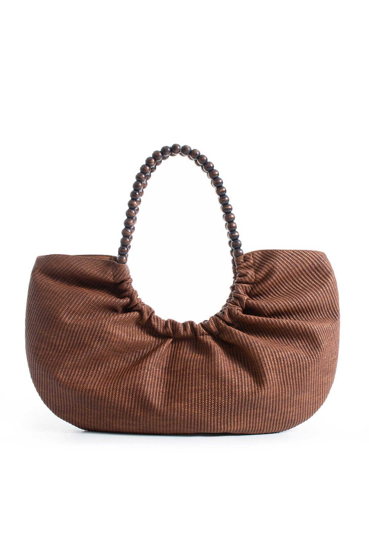 Woven PU Leather Slouchy Tote with Beaded Strap 2PCS Set - Brown