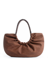 Woven PU Leather Slouchy Tote with Beaded Strap 2PCS Set - Brown
