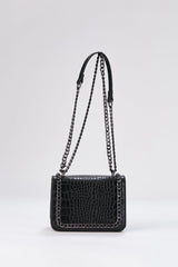 Chain Braided Croc Shoulder & Crossbody Bag - Black
