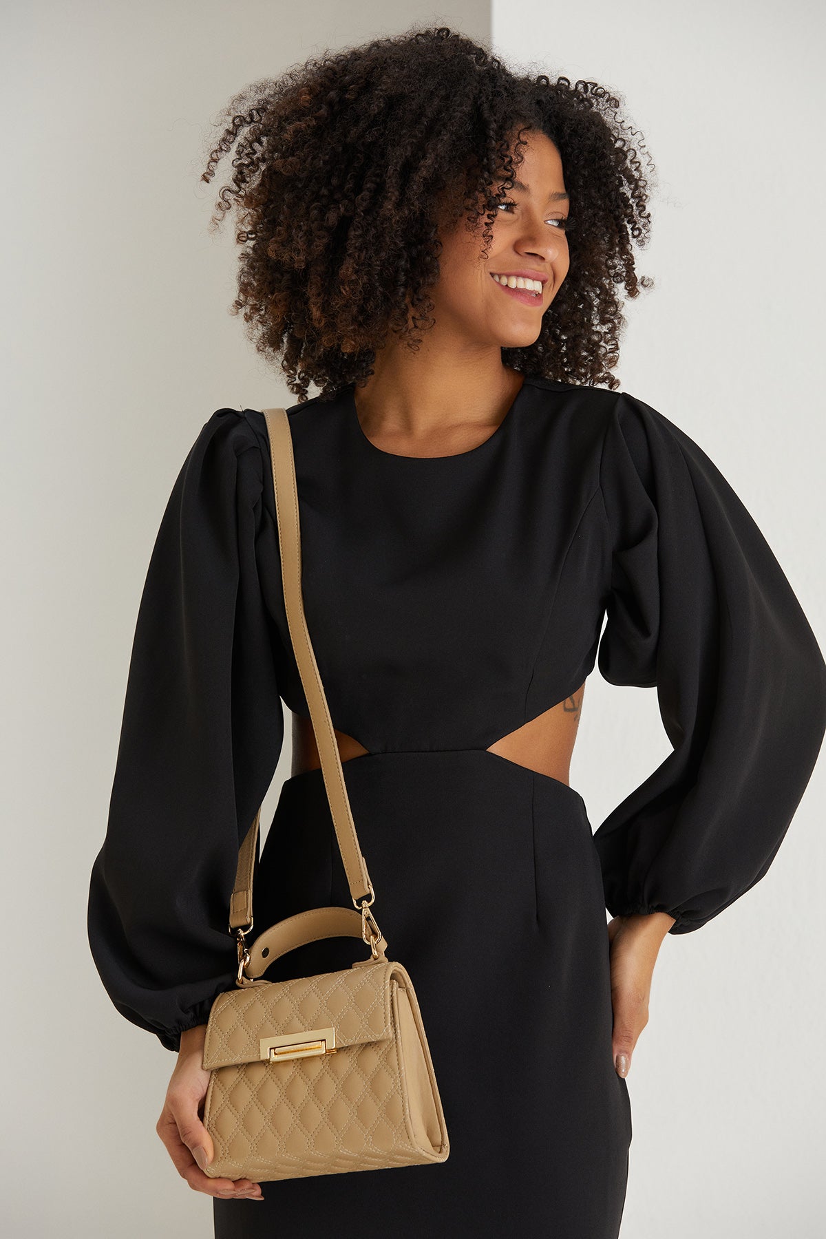Plant Based Leather Top Handle Crossbody Bag - Beige