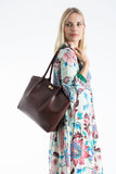 Large PU Leather Shopper Tote Bag with Matching Pouch - Burgundy