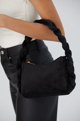 Braided Handle Shoulder Bag - Black