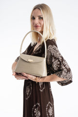 Croc Pu Flap Shoulder Bag - Beige