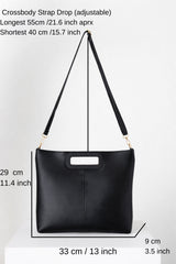 Handle Detail Pu Leather Large Handbag with Detachable Strap - Black
