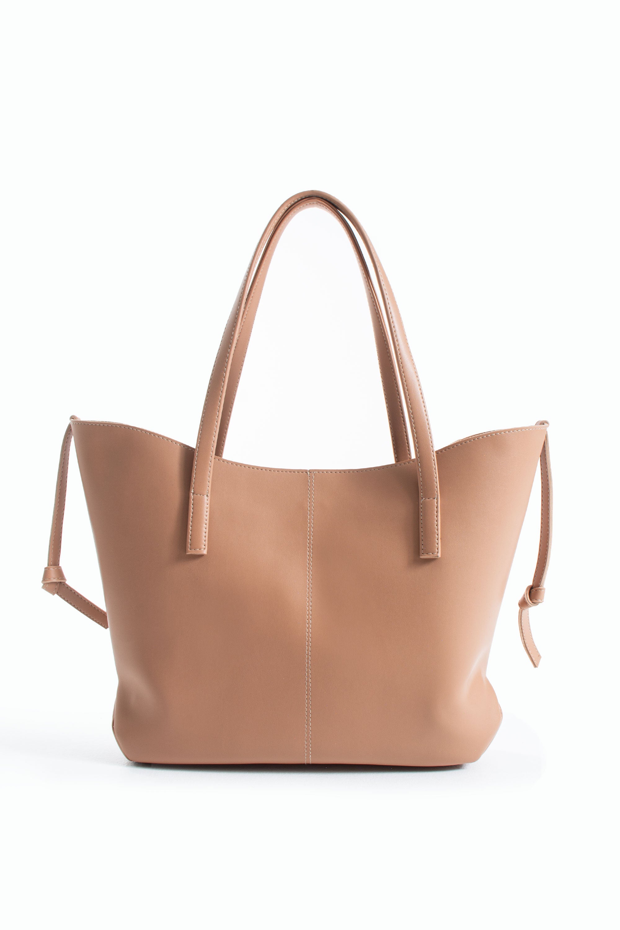Pu Leather Large Tote Bag with Matching Zipper Pouch  2PCS Set - Nude